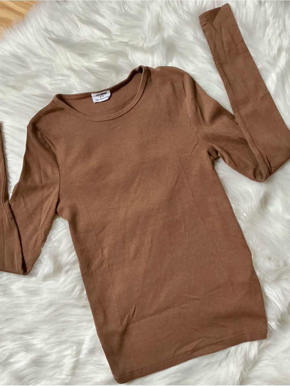 Cotton On Ribbed Crewneck Long Sleeve Top - Warm Chestnut Size Small